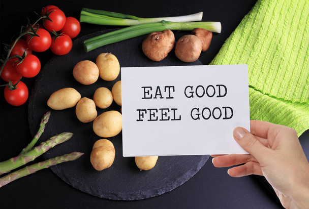 Motivation Inspirational quote Eat good Feel good. Healthy life style background. - Фото, зображення