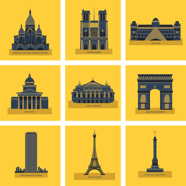 Sights Of Paris. France. Famous palaces and monuments. Architecture. Vector icons. - Vector, Image