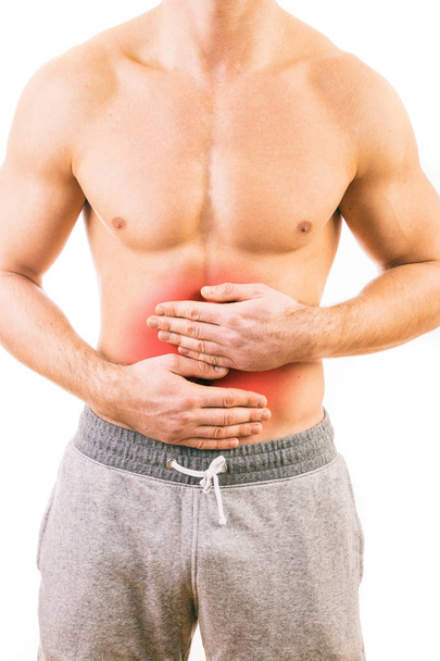 Man with stomach pain over white background - Photo, Image