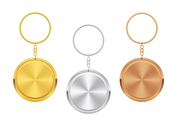 Trinkets. Realistic Keychain Templates. Golden, Silber, Bronze. - Vector, Image