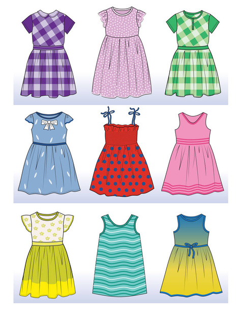 set with beautiful dresses for little girls - Vector, Image