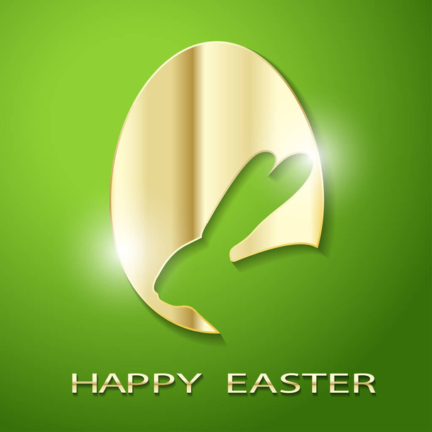 Easter Golden Egg silhouette of a Rabbit on a green background. - Vektor, obrázek