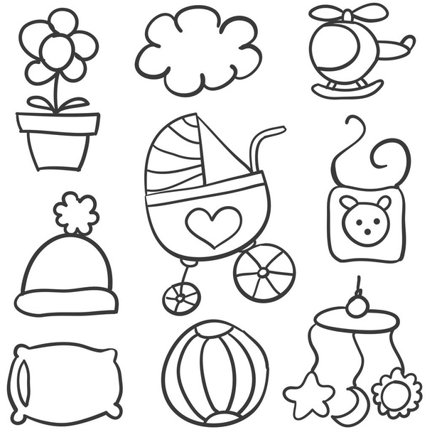 Doodle of baby object collection stock - Vector, Imagen