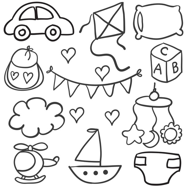 Collection of baby theme object doodles - Вектор,изображение