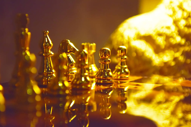 gold chess pieces closeup - Photo, Image