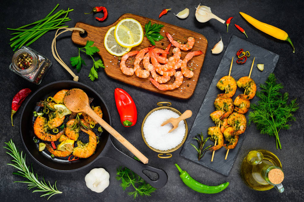 Cooking Shrimps and Prawns Seafood - Fotoğraf, Görsel