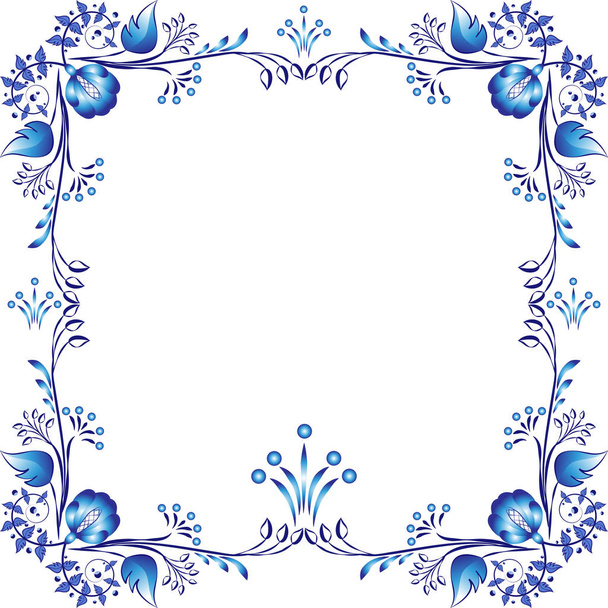 Square blue floral frame. Styling elements based on Chinese or Russian porcelain painting. Decorative element isolated on white background. - Vektor, kép