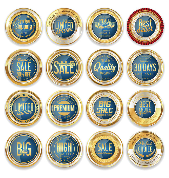 Sale retro vintage golden badges and labels  - Wektor, obraz