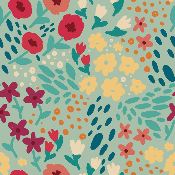 bright and happy floral seamless pattern - Vector, imagen