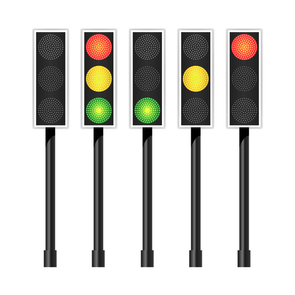Yol trafik ışığı vektör. Gerçekçi Led Panel. Sıra kırmızı, sarı, yeşil ışıklar. Gidip bekle, sinyalleri durdurmak. Beyaz arka plan üzerinde izole. - Vektör, Görsel