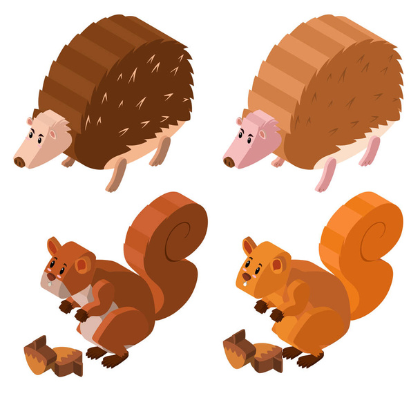 Design 3D para ouriços e esquilos
 - Vetor, Imagem