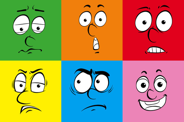 Six expressions faciales sur fond différent
 - Vecteur, image