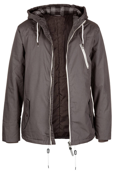 Warm unzipped grey jacket with hood - Photo, Image
