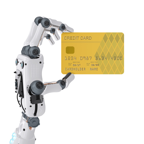 Робот держит кредитную карту
 - Фото, изображение