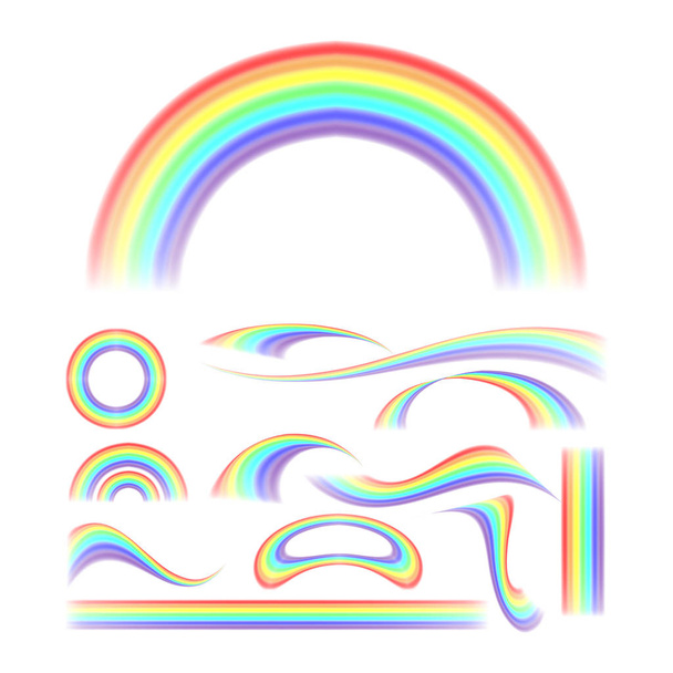 Rainbow Set Vector. Colección de diferentes formas. Conjunto de arco iris realista aislado sobre fondo blanco
. - Vector, Imagen