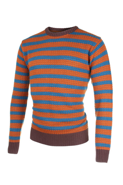 Свободный, теплый, синий и коричневый свитер
 - Фото, изображение