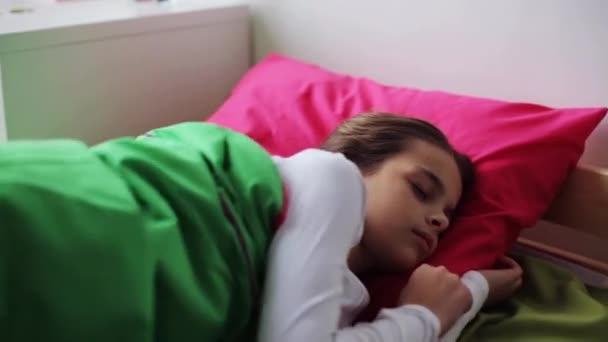 girl sleeping in her bed at home - Footage, Video