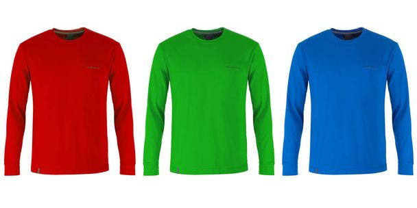 Czerwony, zielony i niebieski długi rękaw koszulki - Zdjęcie, obraz