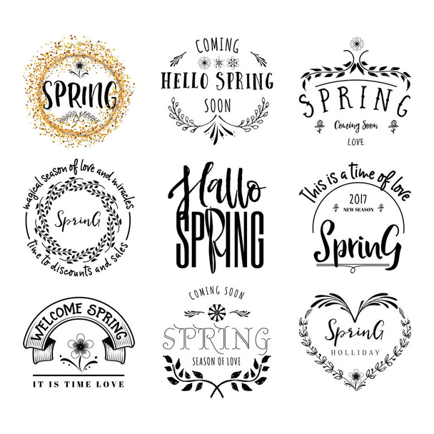Badge set for small businesses - Spring. The pattern printing plate handmade works written by hand font. It can be used in a corporate style, prints, for your design - Vector, Image