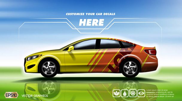 Digital vector yellow and red sedan sport car - Vector, Image