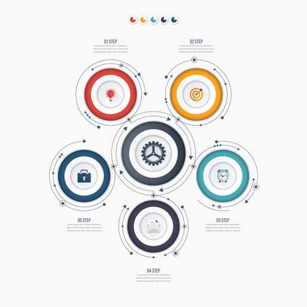 Infographics template 5 options with circle - Vector, imagen