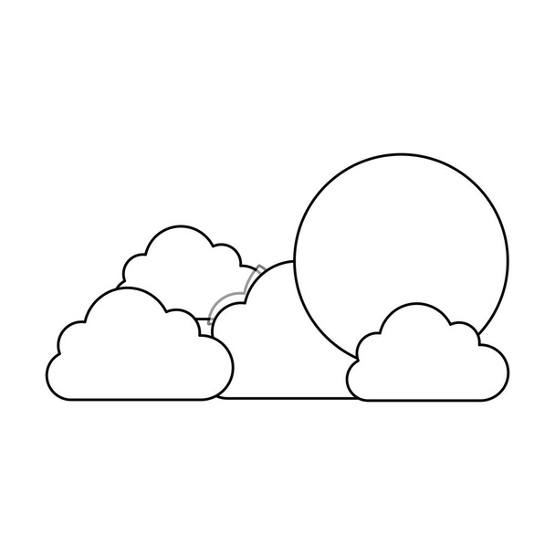 σκηνή σιλουέτα με σύννεφο σε σχήμα cumulus και ήλιος - Διάνυσμα, εικόνα