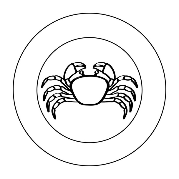 silhouette crab in circular frame - Vector, Image