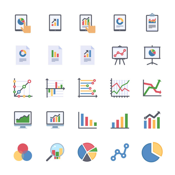 Business Graphen & Charts Icons Set 1 - flache Version - Vektor, Bild