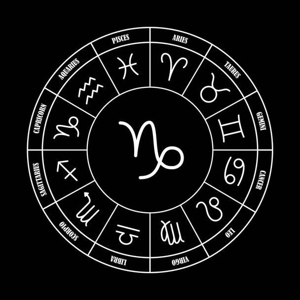 Αιγόκερω αστρολογία τραγουδούν στο ζωδιακό κύκλο - Διάνυσμα, εικόνα