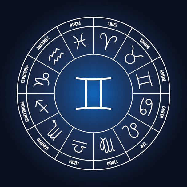 Géminis astrología cantar en círculo zodiacal
  - Vector, Imagen