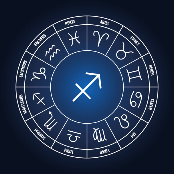 Τοξότης Αστρολογία τραγουδούν στο ζωδιακό κύκλο - Διάνυσμα, εικόνα