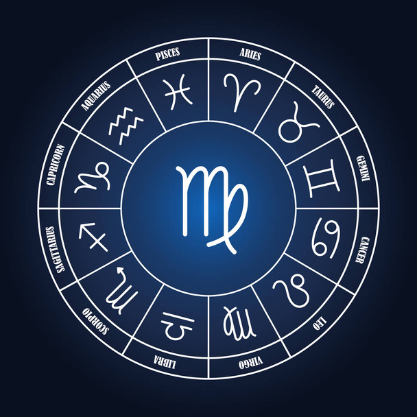 Szűz Asztrológia énekelni a zodiákus kör - Vektor, kép