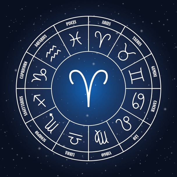 Κριός αστρολογία τραγουδούν στο ζωδιακό κύκλο - Διάνυσμα, εικόνα