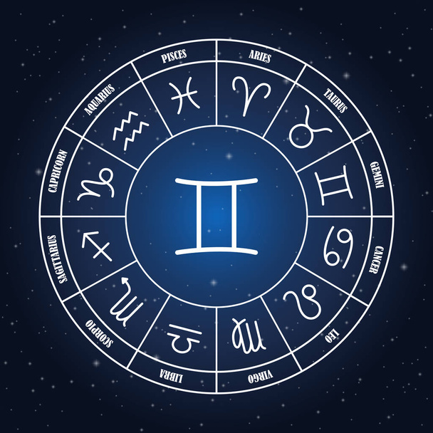 Géminis astrología cantar en círculo zodiacal
 - Vector, imagen