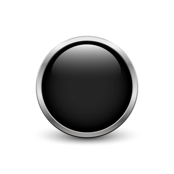 Black button with metal frame - Vettoriali, immagini