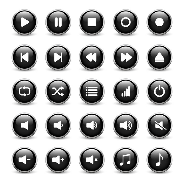 Σύνολο μαύρο media player κουμπιών - Διάνυσμα, εικόνα