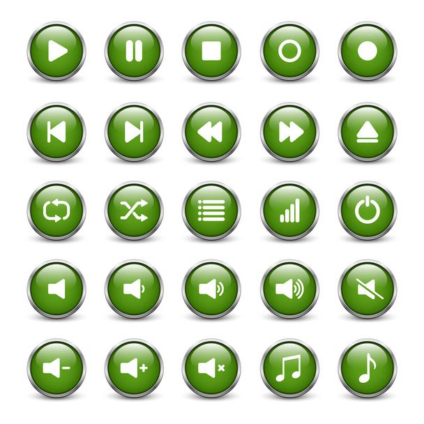 Set of green media player buttons - Wektor, obraz