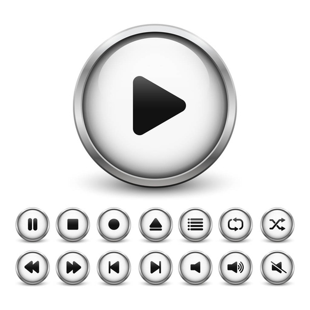 Набор кнопок белого медиа плеера
 - Вектор,изображение
