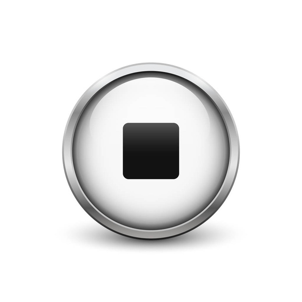 Біла кнопка " Зупинити" з металевою рамкою
 - Вектор, зображення