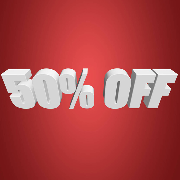 50 percent off 3d letters on red background - Foto, imagen