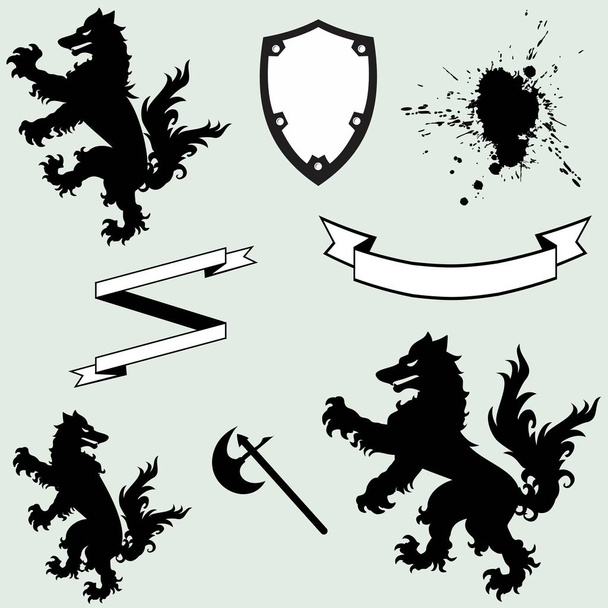 escudo de lobo heráldico cresta tatuaje negro
 - Vector, Imagen