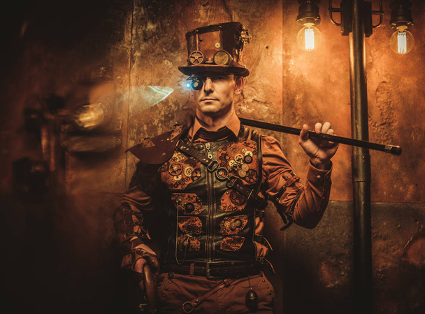 steampunk style man with various mechanical devices  - Photo, Image