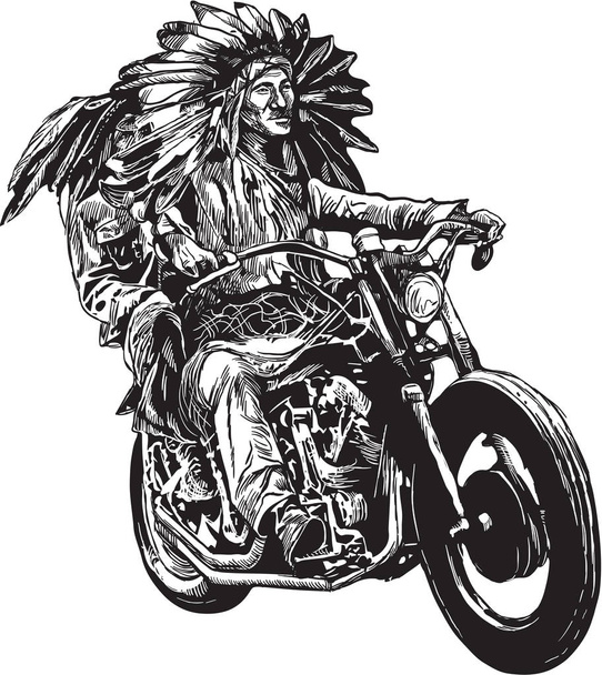 sur le vélo - les Amérindiens conduisent une moto
 - Vecteur, image