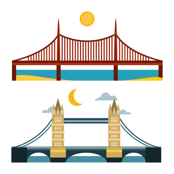 Modern híd lapos piktogram üzleti architektúra városi utazási marketing koncepció és divatos építőipari tervezés épület egyszerű vektoros illusztráció. - Vektor, kép