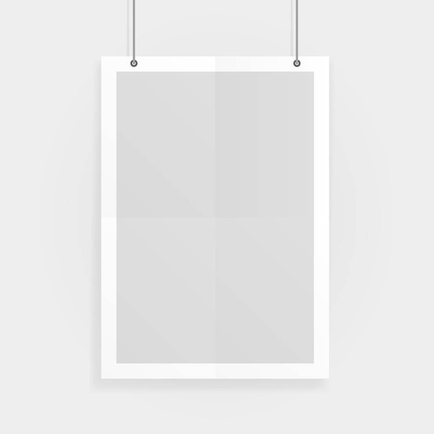Empty white A4 sized vector paper mockup hanging with paper clips. Show your flyers, brochures, headlines etc with this highly detailed realistic design template element - Vector, Image