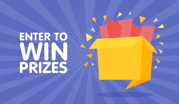 Enter to win prizes gift box. Cartoon origami style vector illustration - Vector, Image