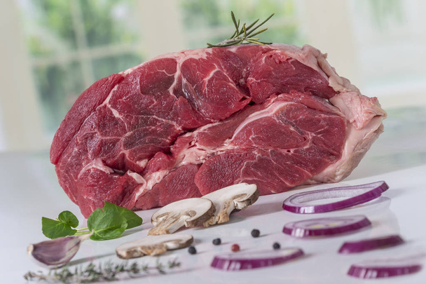 Uncooked organic shin of beef meat isolated - Photo, Image