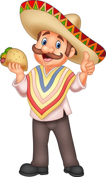 Mexican man holding taco - Vektör, Görsel