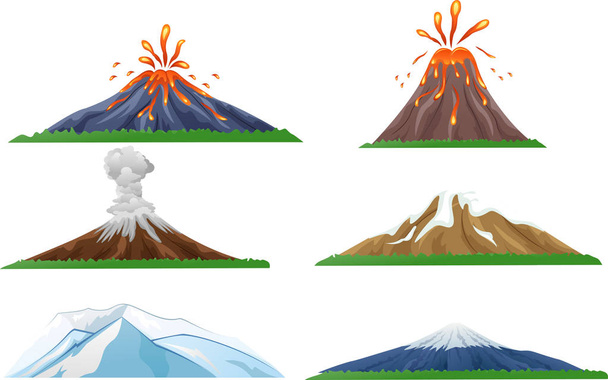 Kreslená sopečná erupce nastavena - Vektor, obrázek