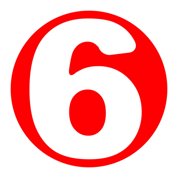 Number 6 sign design template element. Vector. White icon in red circle on white background. Isolated. - Vetor, Imagem